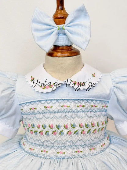 PRE-ORDER & GET IT NEXT WEEK‼️NEW🤩PALOMA BABY BLUE FRONT & BACK HAND-SMOCKED🧵🪡DRESS,PANTIES & BOWS🎀 Baby & Toddler