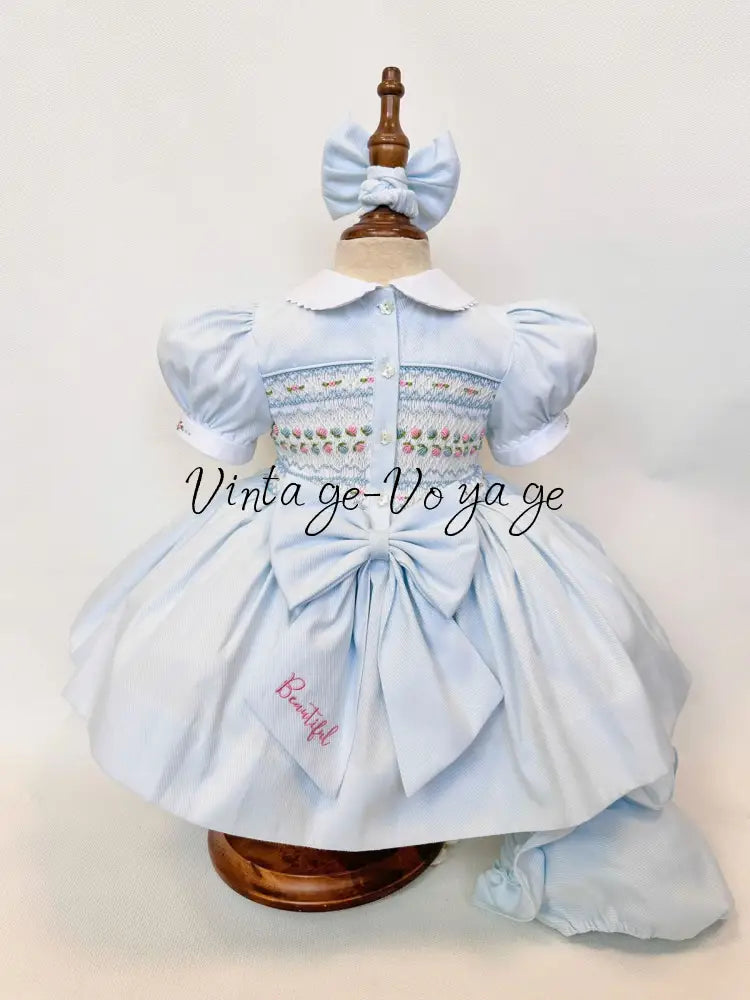 PRE-ORDER & GET IT NEXT WEEK‼️NEW🤩PALOMA BABY BLUE FRONT & BACK HAND-SMOCKED🧵🪡DRESS,PANTIES & BOWS🎀 Baby & Toddler