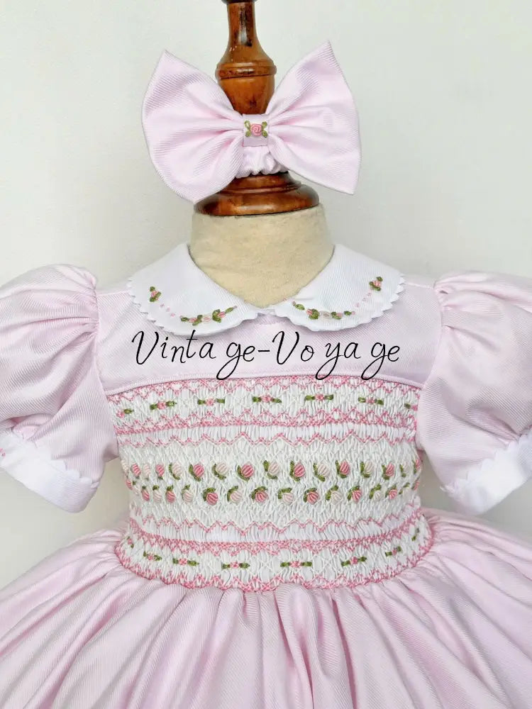 PRE-ORDER & GET IT NEXT WEEK! NEW! PALOMA BABY PINK FRONT & BACK HAND-SMOCKED🧵🪡DRESS & BOWS🎀 3M Baby & Toddler Dresses