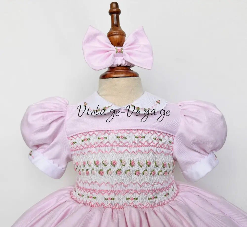 PRE-ORDER & GET IT NEXT WEEK! NEW! PALOMA BABY PINK FRONT & BACK HAND-SMOCKED🧵🪡DRESS & BOWS🎀 Baby & Toddler Dresses