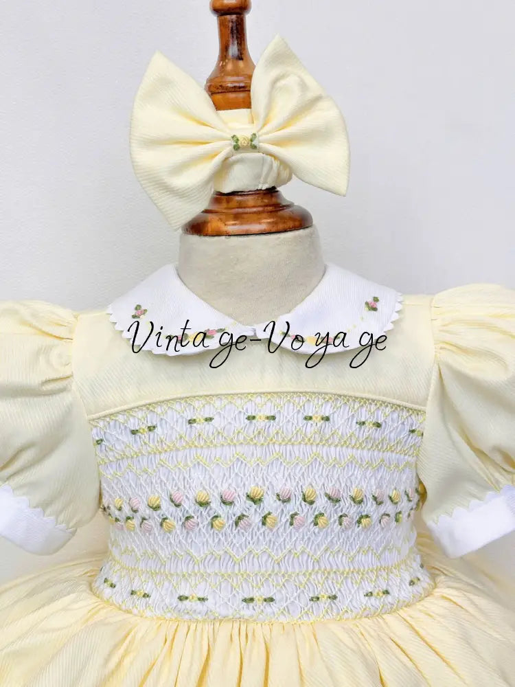 PRE-ORDER & GET IT NEXT WEEK! NEW! PALOMA LEMON FRONT & BACK HAND-SMOCKED🧵🪡DRESS & BOWS🎀 Baby & Toddler Dresses
