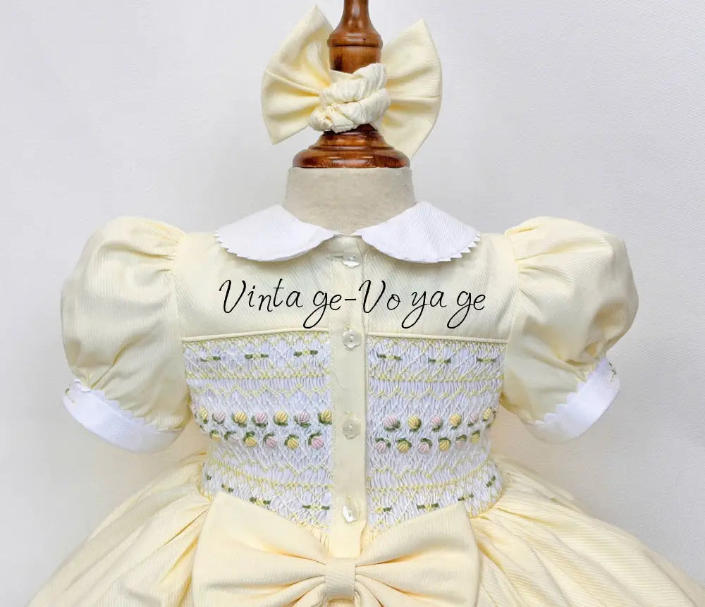 PRE-ORDER & GET IT NEXT WEEK! NEW! PALOMA LEMON FRONT & BACK HAND-SMOCKED🧵🪡DRESS & BOWS🎀 Baby & Toddler Dresses