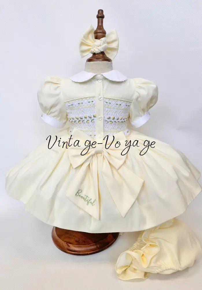 PRE-ORDER & GET IT NEXT WEEK! NEW! PALOMA LEMON FRONT & BACK HAND-SMOCKED🧵🪡DRESS & BOWS🎀 Baby & Toddler Dresses