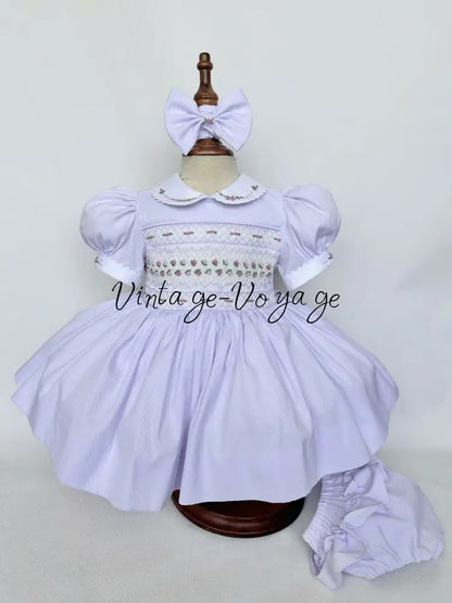 PRE-ORDER & GET IT NEXT WEEK! NEW! PALOMA PASTEL LILAC FRONT & BACK HAND-SMOCKED🧵🪡DRESS & BOWS🎀 3M Baby & Toddler