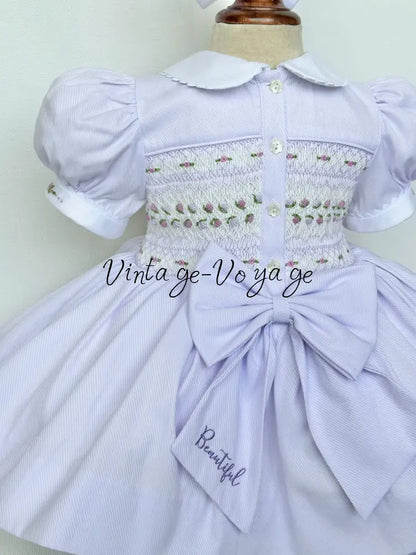 PRE-ORDER & GET IT NEXT WEEK! NEW! PALOMA PASTEL LILAC FRONT & BACK HAND-SMOCKED🧵🪡DRESS & BOWS🎀 Baby & Toddler Dresses