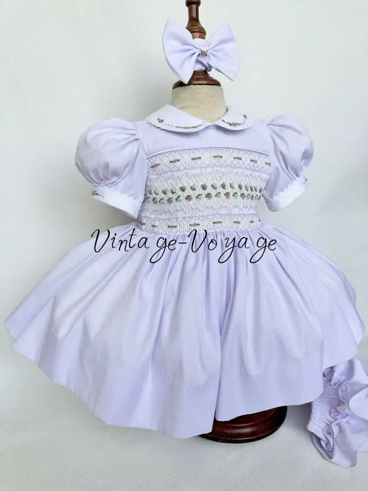 PRE-ORDER & GET IT NEXT WEEK! NEW! PALOMA PASTEL LILAC FRONT & BACK HAND-SMOCKED🧵🪡DRESS & BOWS🎀 Baby & Toddler Dresses