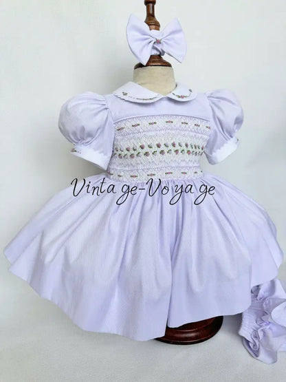 PRE-ORDER & GET IT NEXT WEEK! NEW! PALOMA PASTEL LILAC FRONT & BACK HAND-SMOCKED🧵🪡DRESS & BOWS🎀 Baby & Toddler Dresses