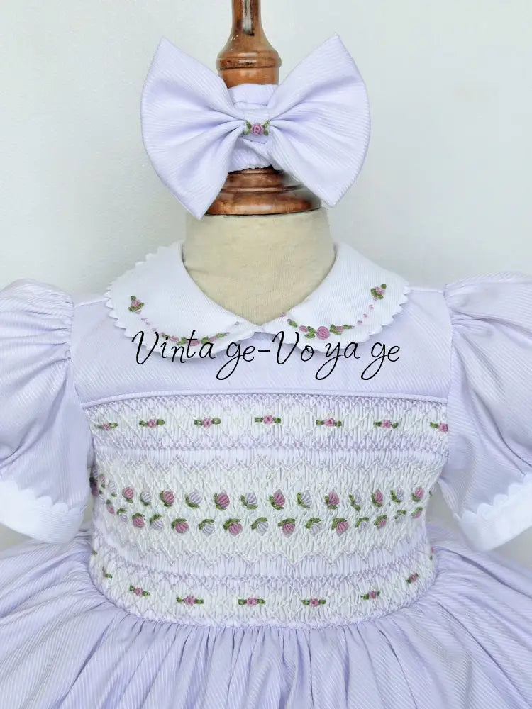PRE-ORDER & GET IT NEXT WEEK! NEW! PALOMA PASTEL LILAC FRONT & BACK HAND-SMOCKED🧵🪡DRESS & BOWS🎀 Baby & Toddler Dresses