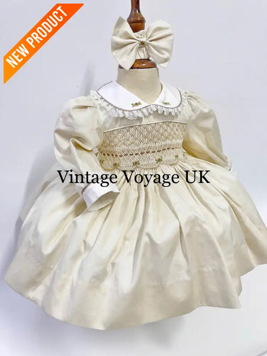 PRE-ORDER & GET IT NEXT WEEK! NEW! REBECCA CREAM HAND-SMOCKED DRESS & BOWS 3-6 months Baby & Toddler Dresses
