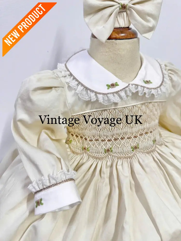 PRE-ORDER & GET IT NEXT WEEK! NEW! REBECCA CREAM HAND-SMOCKED DRESS & BOWS Baby & Toddler Dresses