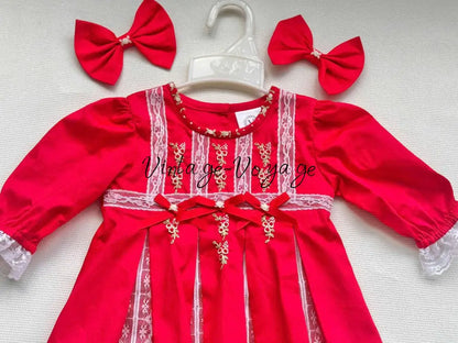PRE-ORDER & GET IT NEXT WEEK! NEW🤩ROSY RED💞💞COTTON HAND-EMBROIDERED🧵🪡LACE & RIBBON PYJAMA SET🎀 pyjama set