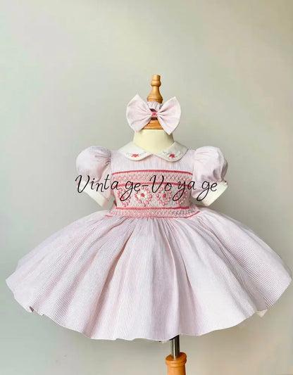 PRE-ORDER & GET IT NEXT WEEK! NEW SEASON! AMELIE PEACH PINSTRIPE HAND-SMOCKED DRESS & ACCESSORIES - 6M - Baby & Toddler