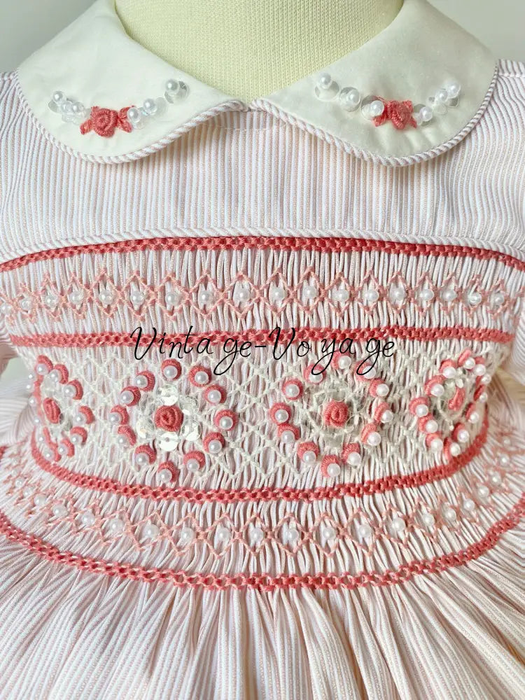 PRE-ORDER & GET IT NEXT WEEK! NEW SEASON! AMELIE PEACH PINSTRIPE HAND-SMOCKED DRESS & ACCESSORIES - Baby & Toddler