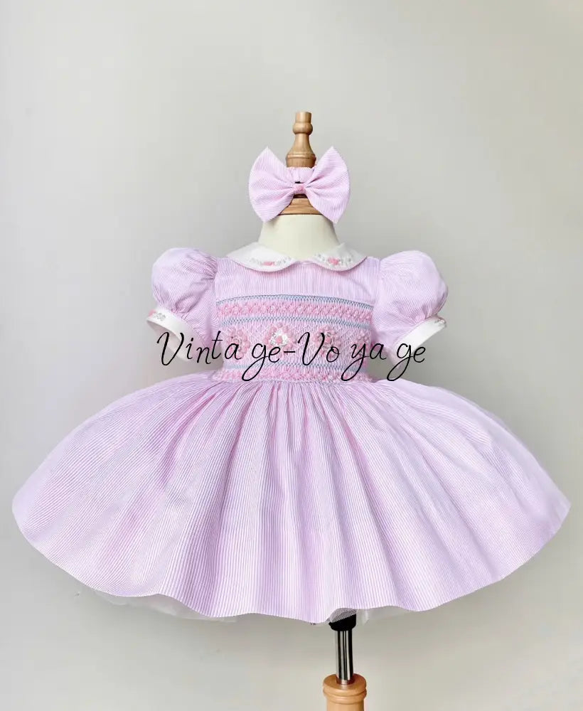 PRE-ORDER & GET IT NEXT WEEK! NEW SEASON! AMELIE PINK PINSTRIPE HAND-SMOCKED DRESS & ACCESSORIES - 6M - Baby & Toddler