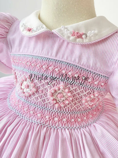 PRE-ORDER & GET IT NEXT WEEK! NEW SEASON! AMELIE PINK PINSTRIPE HAND-SMOCKED DRESS & ACCESSORIES - Baby & Toddler