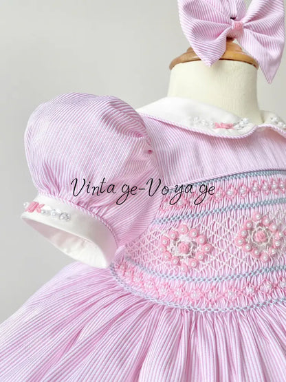 PRE-ORDER & GET IT NEXT WEEK! NEW SEASON! AMELIE PINK PINSTRIPE HAND-SMOCKED DRESS & ACCESSORIES - Baby & Toddler