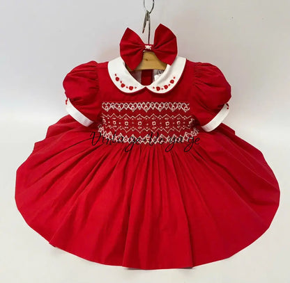 PRE-ORDER & GET IT NEXT WEEK! NEW SEASON! CAROL RED HAND-SMOCKED DRESS & ACCESSORIES - 6M - Baby & Toddler Dresses