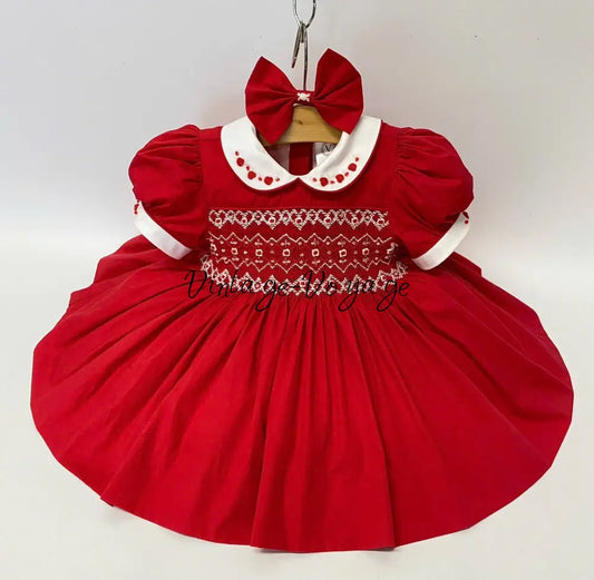 PRE-ORDER & GET IT NEXT WEEK! NEW SEASON! CAROL RED HAND-SMOCKED DRESS & ACCESSORIES - 6M - Baby & Toddler Dresses
