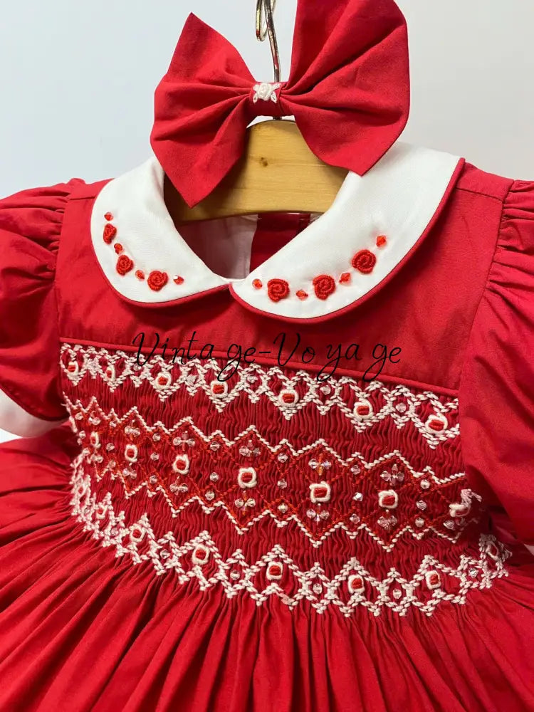 PRE-ORDER & GET IT NEXT WEEK! NEW SEASON! CAROL RED HAND-SMOCKED DRESS & ACCESSORIES - Baby & Toddler Dresses