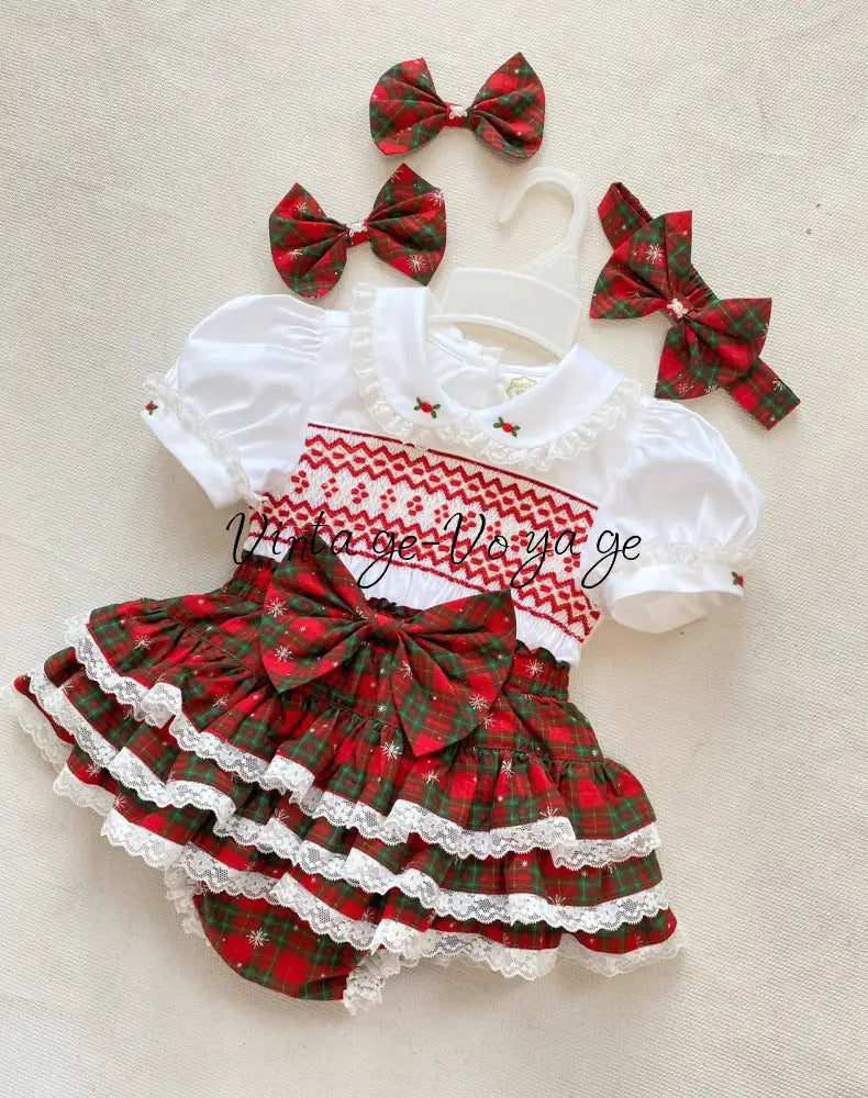 PRE-ORDER & GET IT NEXT WEEK. NEW SEASON! DECEMBER BABY GIRLS TARTAN HAND-SMOCKED SKIRT SET - 3M - Baby & Toddler