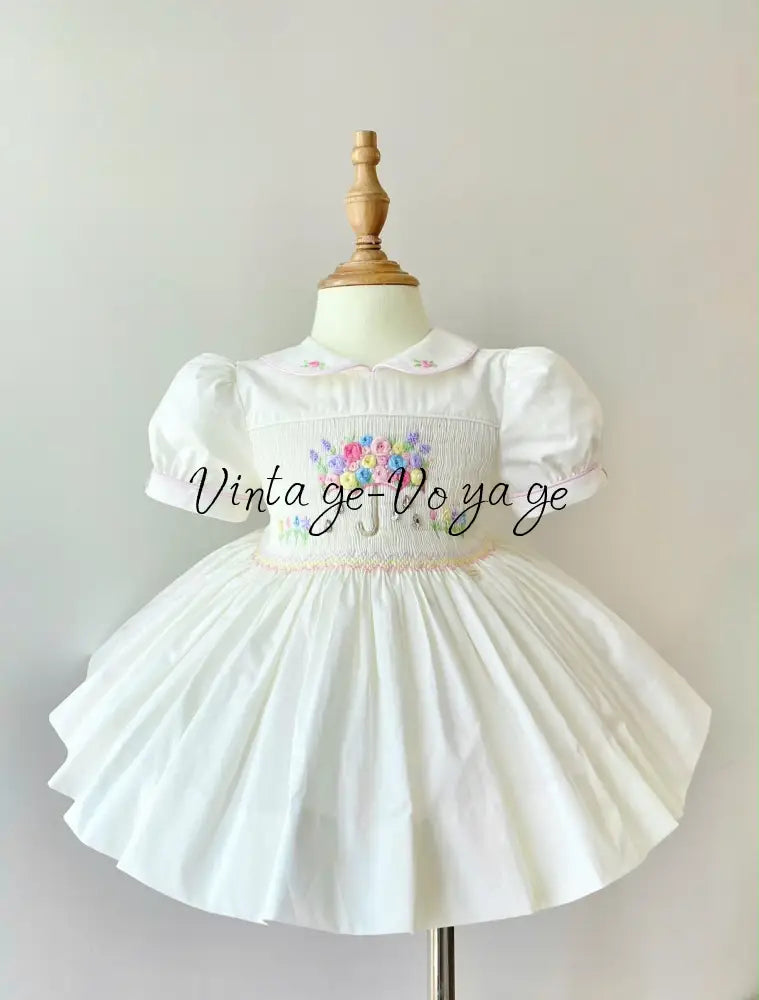 PRE-ORDER & GET IT NEXT WEEK! NEW SEASON! GEMMA HAND-SMOCKED CREAM DRESS & ACCESSORIES - 6M - Baby & Toddler Dresses