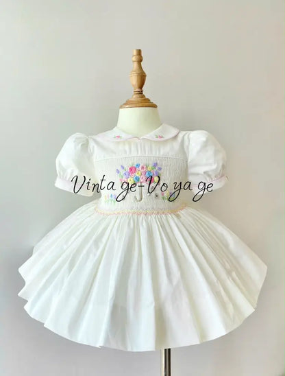 PRE-ORDER & GET IT NEXT WEEK! NEW SEASON! GEMMA HAND-SMOCKED CREAM DRESS & ACCESSORIES - 6M - Baby & Toddler Dresses