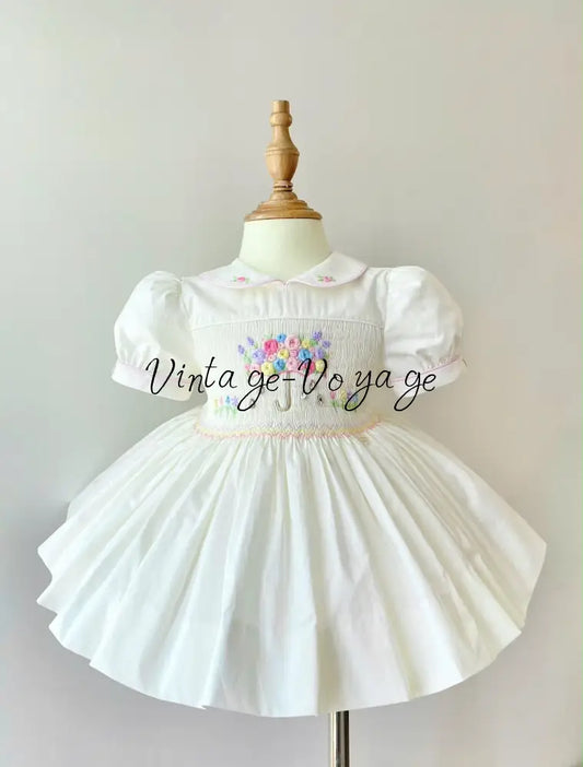 PRE-ORDER & GET IT NEXT WEEK! NEW SEASON! GEMMA HAND-SMOCKED CREAM DRESS & ACCESSORIES - 6M - Baby & Toddler Dresses