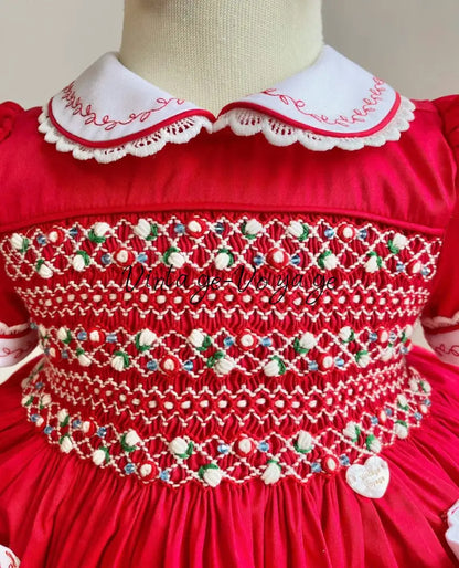 PRE-ORDER & GET IT NEXT WEEK! NEW SEASON🎄ISABELLA RED❤️HAND-SMOCKED🧵🪡👑DRESS & ACCESSORIES🎀❄️ - Baby & Toddler Dresses