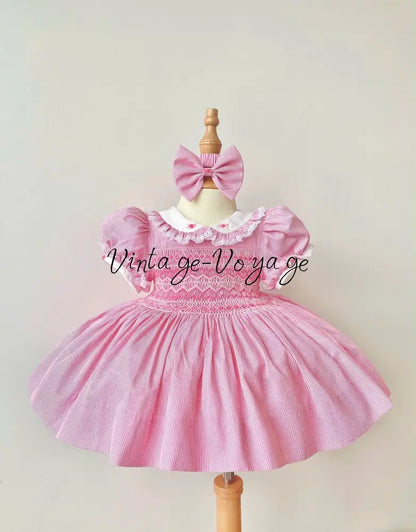 PRE-ORDER & GET IT NEXT WEEK‼️NEW SEASON🍁☀️KELLY HOT PINK PINSTRIPE💖HAND-SMOCKED🧵🪡DRESS & ACCESSORIES🎀 - 3M - Baby &