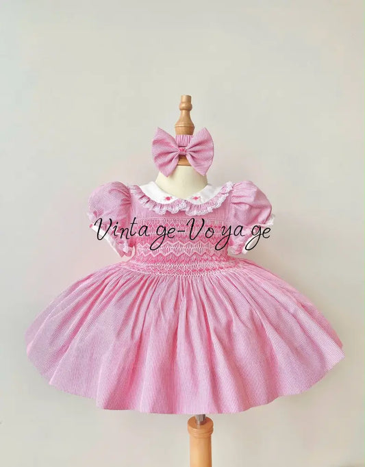 PRE-ORDER & GET IT NEXT WEEK‼️NEW SEASON🍁☀️KELLY HOT PINK PINSTRIPE💖HAND-SMOCKED🧵🪡DRESS & ACCESSORIES🎀 - 3M - Baby &