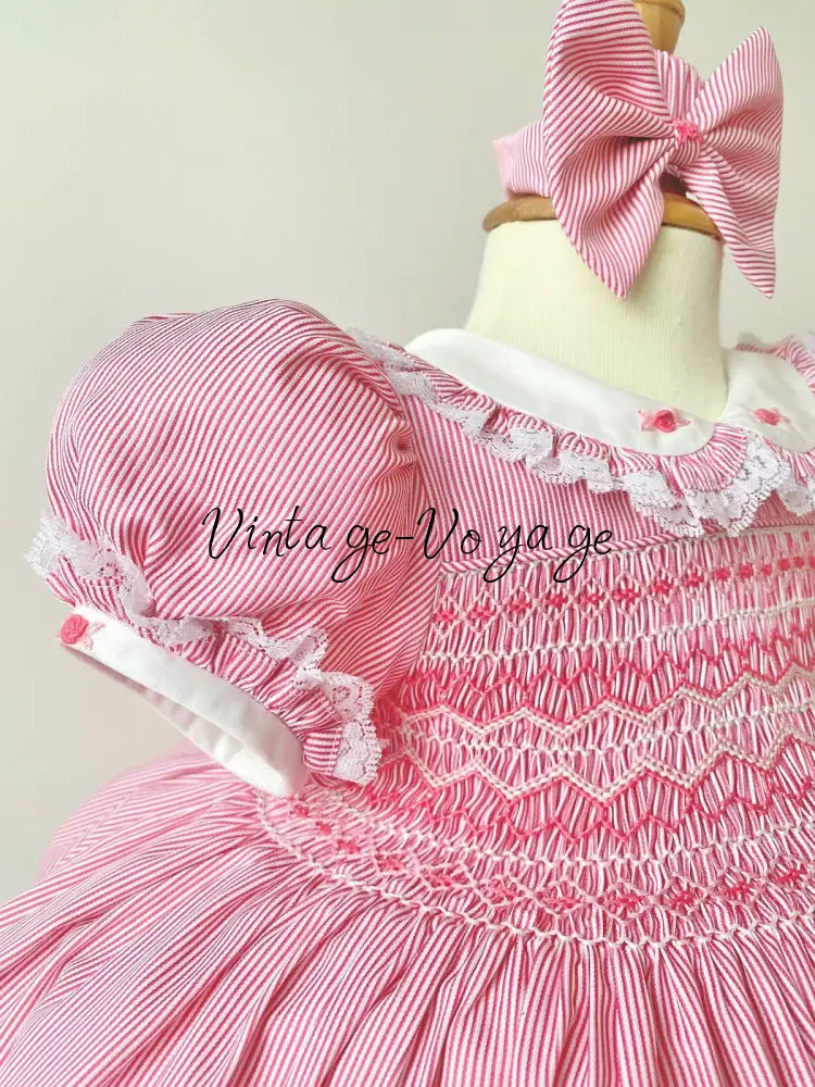 PRE-ORDER & GET IT NEXT WEEK‼️NEW SEASON🍁☀️KELLY HOT PINK PINSTRIPE💖HAND-SMOCKED🧵🪡DRESS & ACCESSORIES🎀 - Baby & Toddler