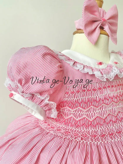 PRE-ORDER & GET IT NEXT WEEK‼️NEW SEASON🍁☀️KELLY HOT PINK PINSTRIPE💖HAND-SMOCKED🧵🪡DRESS & ACCESSORIES🎀 - Baby & Toddler