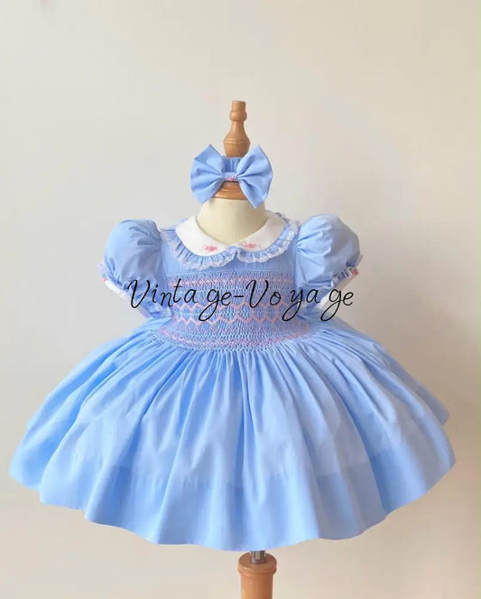 PRE-ORDER & GET IT NEXT WEEK‼️NEW SEASON🍁☀️KELLY SKY BLUE HAND-SMOCKED🧵🪡DRESS & ACCESSORIES🎀 - 3M - Baby & Toddler