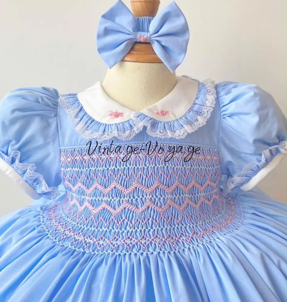 PRE-ORDER & GET IT NEXT WEEK‼️NEW SEASON🍁☀️KELLY SKY BLUE HAND-SMOCKED🧵🪡DRESS & ACCESSORIES🎀 - Baby & Toddler Dresses