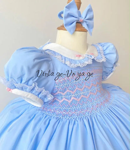 PRE-ORDER & GET IT NEXT WEEK‼️NEW SEASON🍁☀️KELLY SKY BLUE HAND-SMOCKED🧵🪡DRESS & ACCESSORIES🎀 - Baby & Toddler Dresses