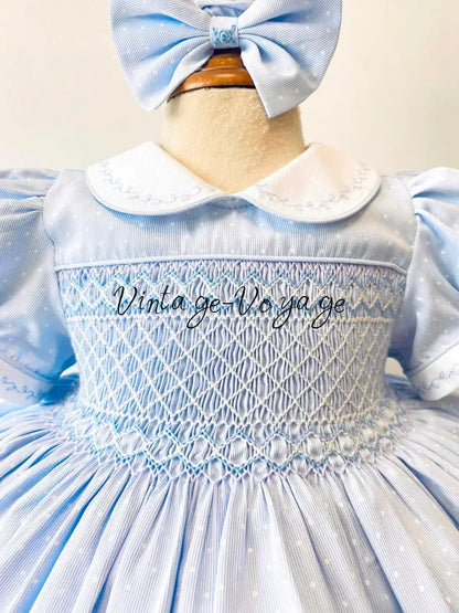 PRE-ORDER & GET IT NEXT WEEK! NEW SEASON! MARGOT BLUE HAND-SMOCKED🧵🪡DRESS PANTIES & HAIR ACCESSORIES🎀 - Baby & Toddler