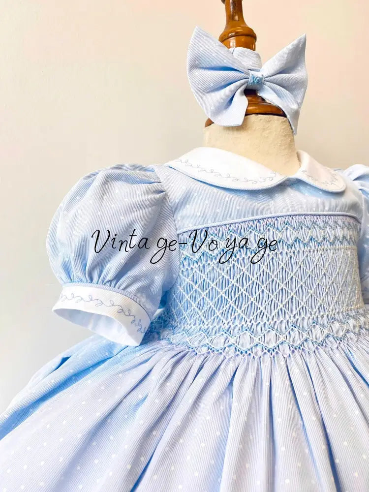 PRE-ORDER & GET IT NEXT WEEK! NEW SEASON! MARGOT BLUE HAND-SMOCKED🧵🪡DRESS PANTIES & HAIR ACCESSORIES🎀 - Baby & Toddler