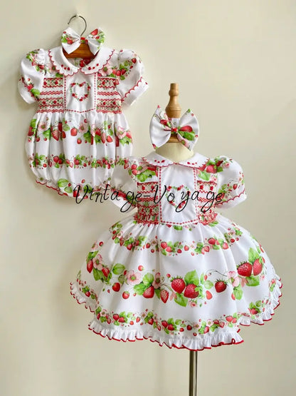 PRE-ORDER & GET IT NEXT WEEK! NEW! STRAWBERRY BLOSSOM HAND-SMOCKED BABY ROMPER & HAIR ACCESSORIES - Baby & Toddler