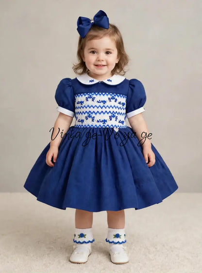 PRE-ORDER & GET IT NEXT WEEK! NEW! VICKY ROYAL BLUE HAND-SMOCKED DRESS & ACCESSORIES - 3M - Baby & Toddler Dresses