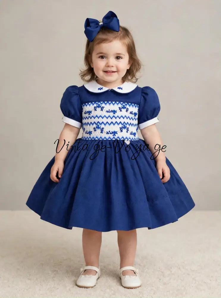 PRE-ORDER & GET IT NEXT WEEK! NEW! VICKY ROYAL BLUE HAND-SMOCKED DRESS & ACCESSORIES - Baby & Toddler Dresses