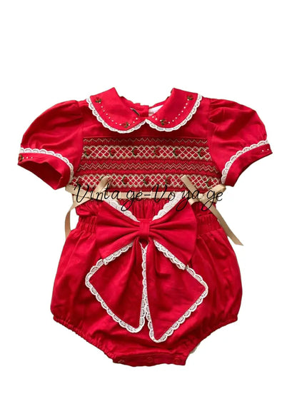 PRE-ORDER & GET IT NEXT WEEK! NEW VIVI Rose - Vintage Smocked Romper Set | Blouse & Bloomers Buttoned Together - 1M