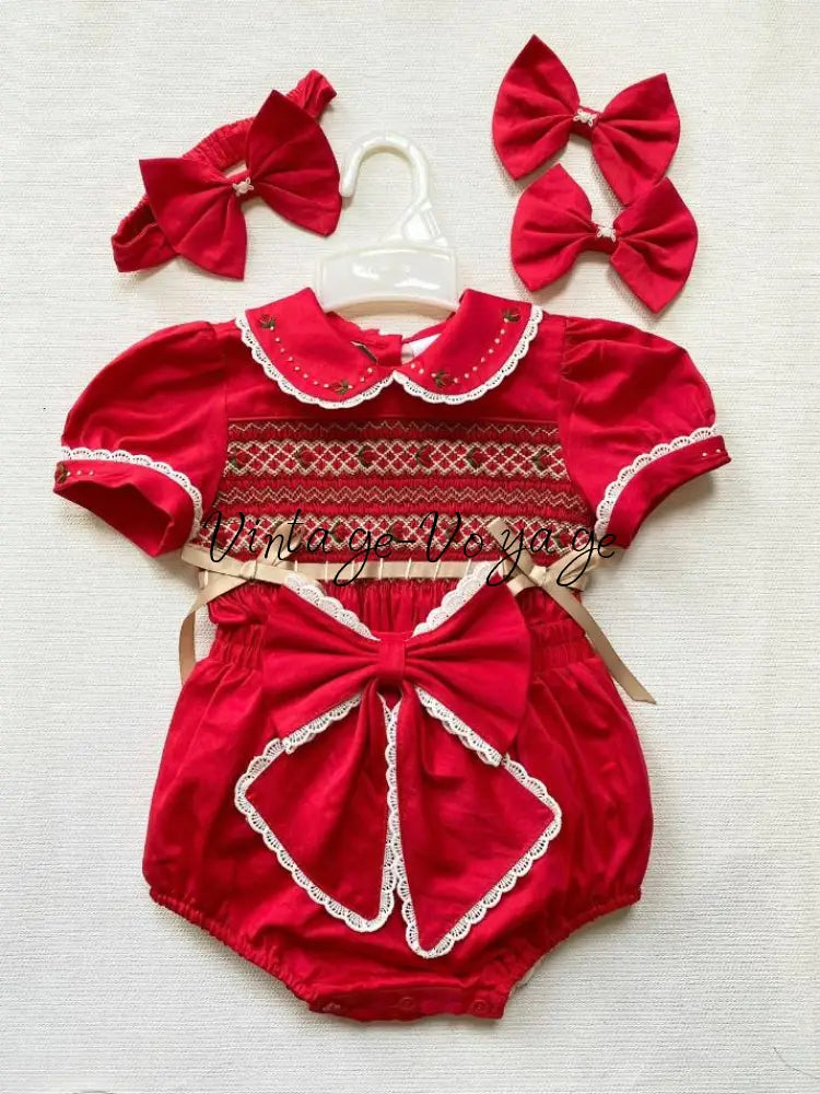 PRE-ORDER & GET IT NEXT WEEK! NEW VIVI Rose - Vintage Smocked Romper Set | Blouse & Bloomers Buttoned Together - 6M