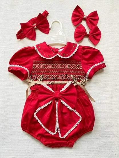 PRE-ORDER & GET IT NEXT WEEK! NEW VIVI Rose - Vintage Smocked Romper Set | Blouse & Bloomers Buttoned Together - 6M