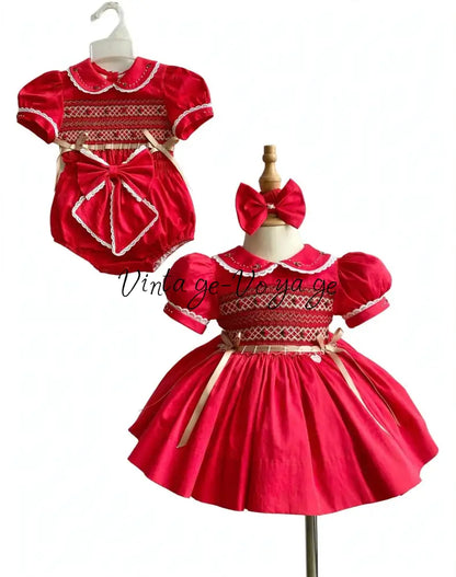 PRE-ORDER & GET IT NEXT WEEK! NEW VIVI Rose - Vintage Smocked Romper Set | Blouse & Bloomers Buttoned Together - Baby &