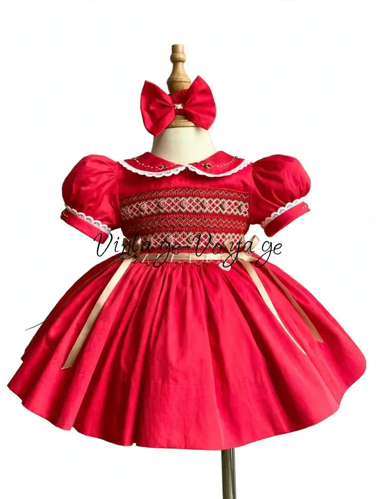 PRE-ORDER & GET IT NEXT WEEK! NEW! Viviana Rose, Hand-Smocked Dress with Bows Or Headband & Panties - Baby & Toddler