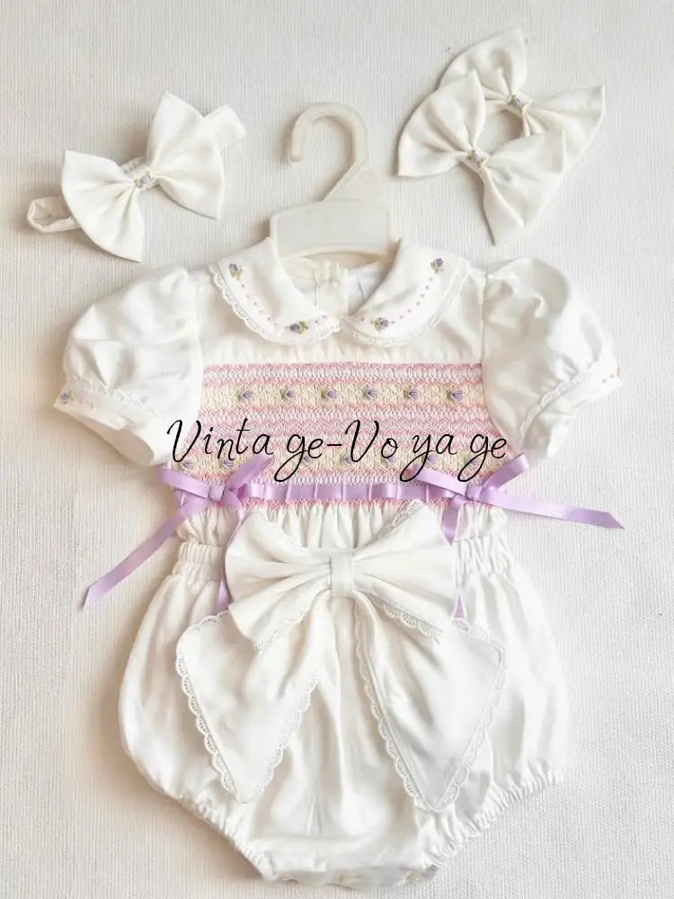 PRE-ORDER & GET IT NEXT WEEK! VIVI ROSE BISCUIT HAND-SMOCKED ROMPER SET - 1m - Baby & Toddler Outfits