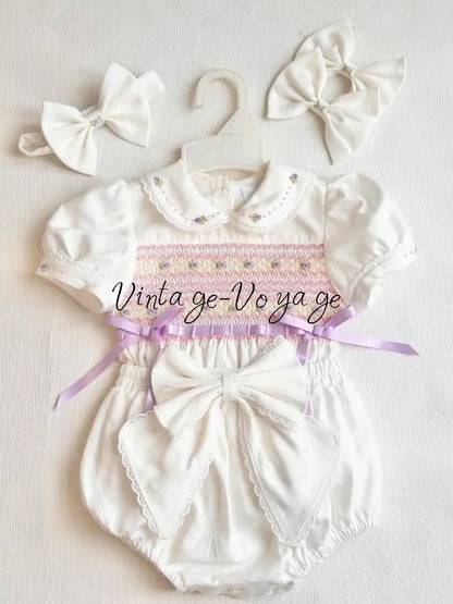 PRE-ORDER & GET IT NEXT WEEK! VIVI ROSE BISCUIT HAND-SMOCKED ROMPER SET - 1m - Baby & Toddler Outfits