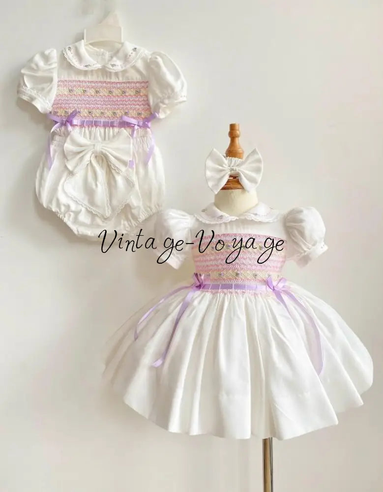 PRE-ORDER & GET IT NEXT WEEK! VIVI ROSE BISCUIT HAND-SMOCKED ROMPER SET - Baby & Toddler Outfits