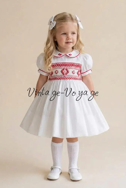 PRE-ORDER & GET IT SOON‼️NEW😍EVANGELINE IVORY & RED HAND-SMOCKED🧵🪡👑DRESS & ACCESSORIES🎀 - 6M - Baby & Toddler Dresses