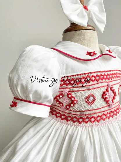 PRE-ORDER & GET IT SOON‼️NEW😍EVANGELINE IVORY & RED HAND-SMOCKED🧵🪡👑DRESS & ACCESSORIES🎀 - Baby & Toddler Dresses